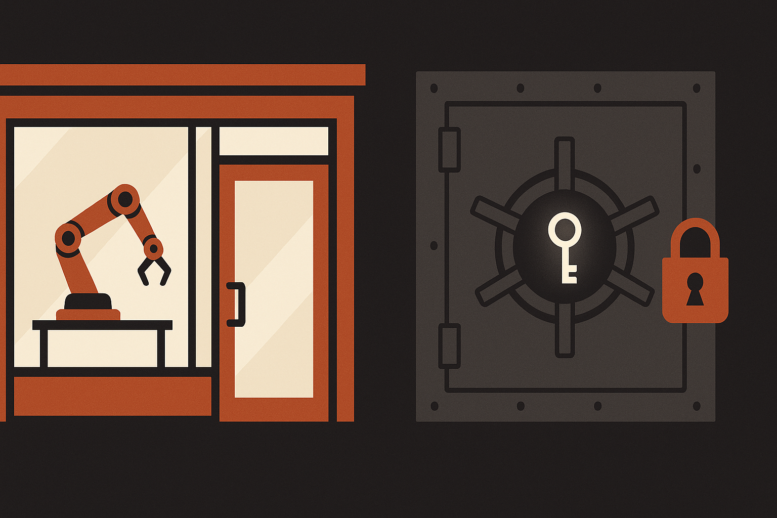Illustration of a glass storefront versus a secure vault protecting an API key